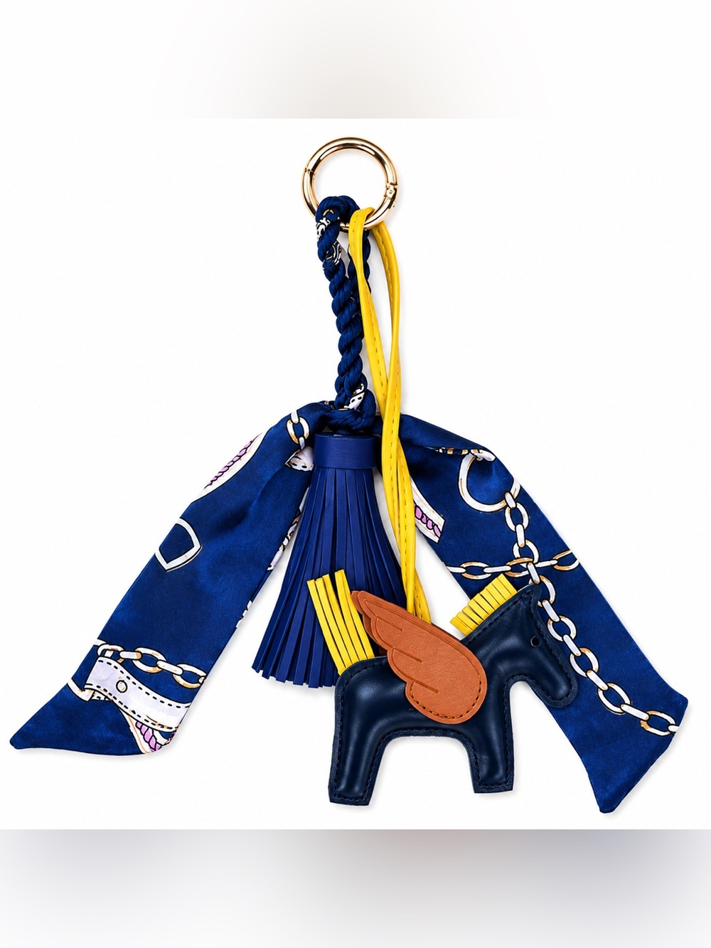 Pegasus Navy Blue & Yellow Horse Charm Keychain